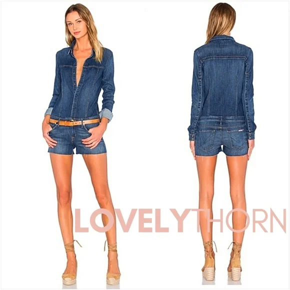 HUDSON // ltd ed ultra-flattering fit long sleeved raw hem stretch denim romper - Picture 6 of 16